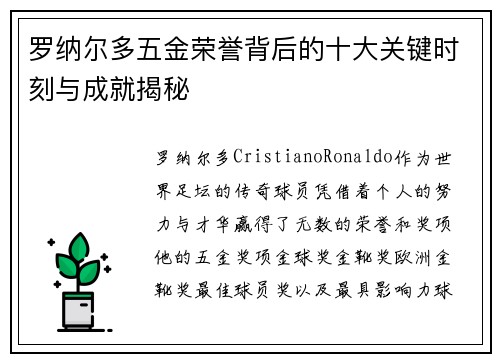 罗纳尔多五金荣誉背后的十大关键时刻与成就揭秘